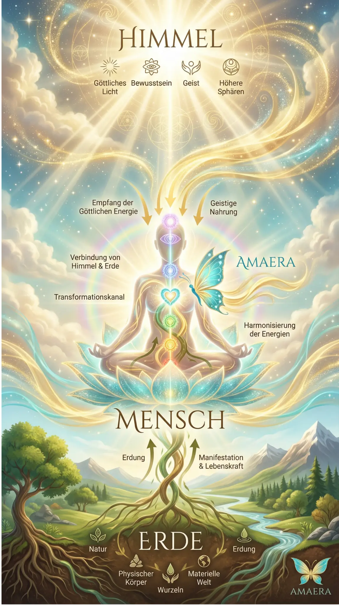 Infografik: Der Mensch als Verbindung zwischen Himmel und Erde - AMAERA Konzept